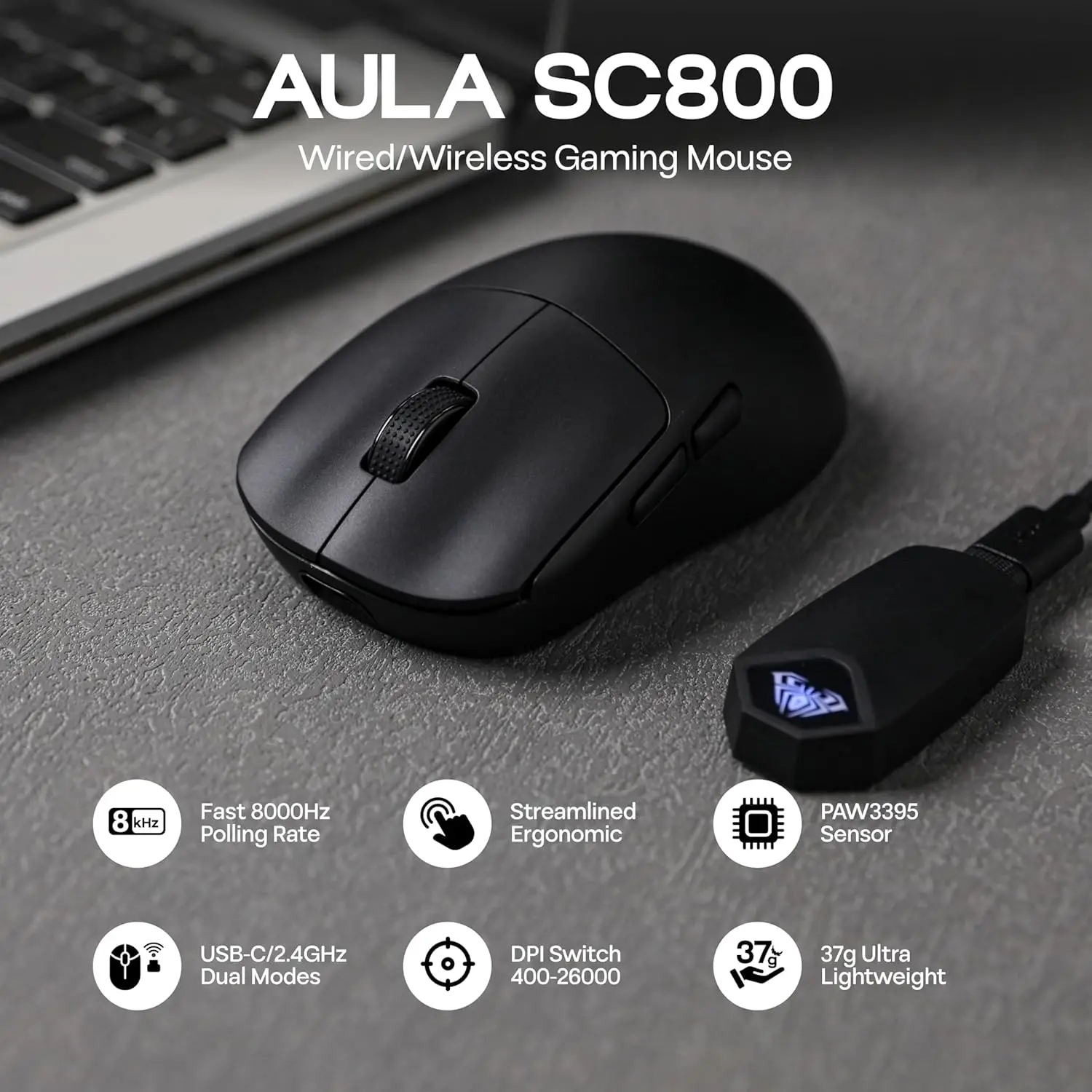 Gaming Hand Accessories - AULA SC800 게임용 마우스 USB-C 유선/2.4G